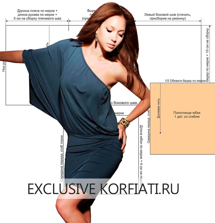 Платье перекошенного кроя - выкройка Корфиати
