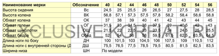 Инфинити 56 размеры