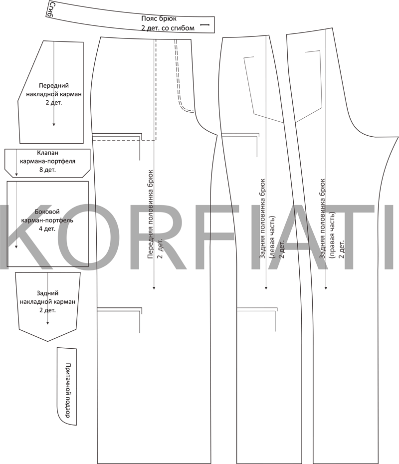 Брюки карго, выкройка №355