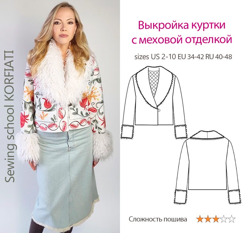 Готовая выкройка утепленной куртки с шалевым воротником и меховой отделкой Готовая выкройка утепленной куртки с шалевым воротником и меховой отделкой фото