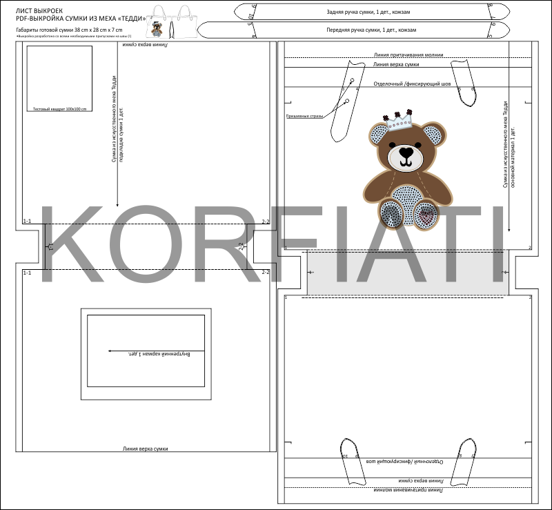 Сумка из меха тедди - лист выкройки Сумка из меха тедди - лист выкройки схема