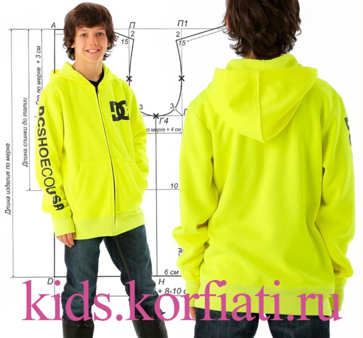 Выкройка толстовки с капюшоном для подростка от Школы шитья Корфиати