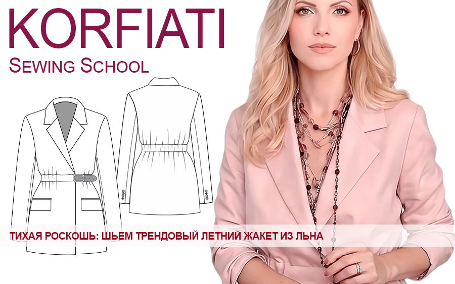 Выкройка льнянойго летнего жакета с поясом на кулиске фото