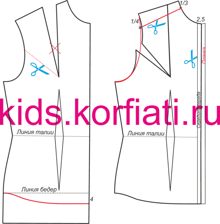 Моделирование полочки рубашки для девочки - чертеж