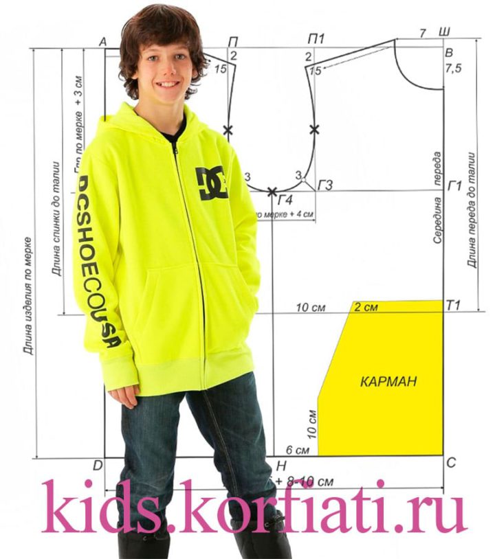 Выкройка толстовки с капюшоном