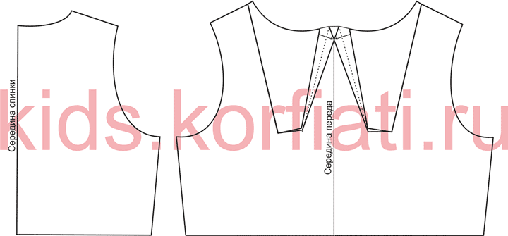 Выкройка нарядного платья без рукавов для девочки. Лиф спинки и полочки