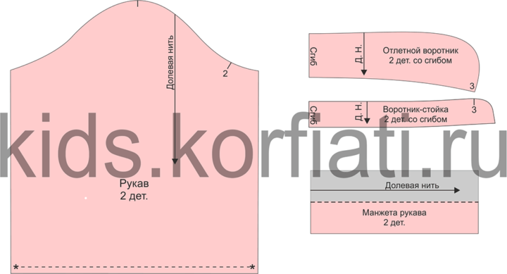 Выкройка школьной блузки для девочки - детали кроя рукав и воротник