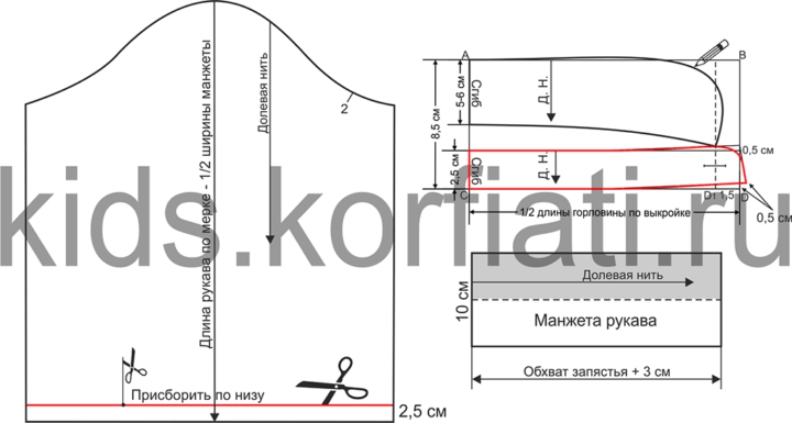 Выкройка блузки для девочки - выкройка рукава и воротника